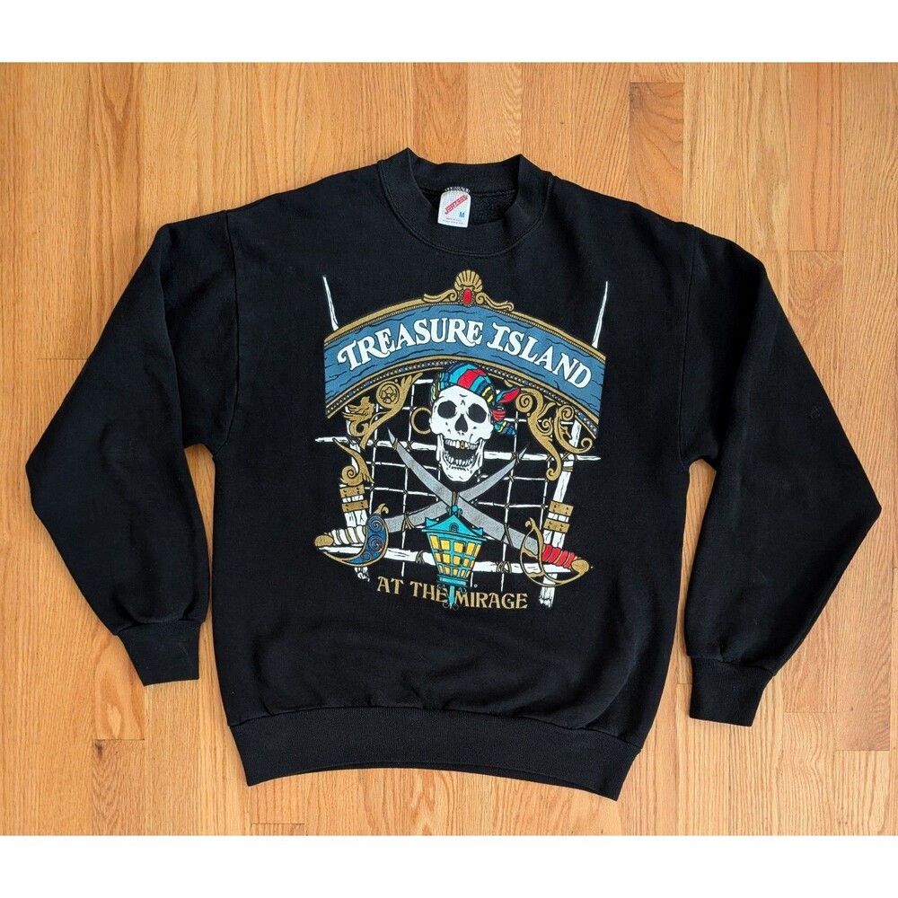 Vintage Jerzees Treasure Island At the Mirage Black Sweatshirt Distressed Medium